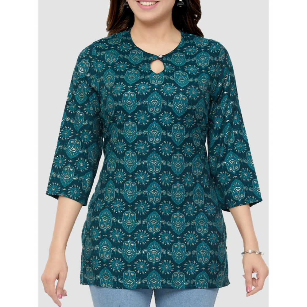 Women's Casual 3/4 Sleeves Printed Rayon Short Top (Green) - Image 2