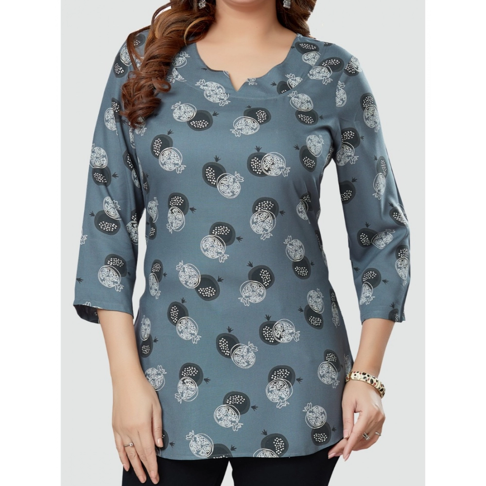 Women's Casual 3/4 Sleeves Printed Rayon Short Top (Grey) - Image 3