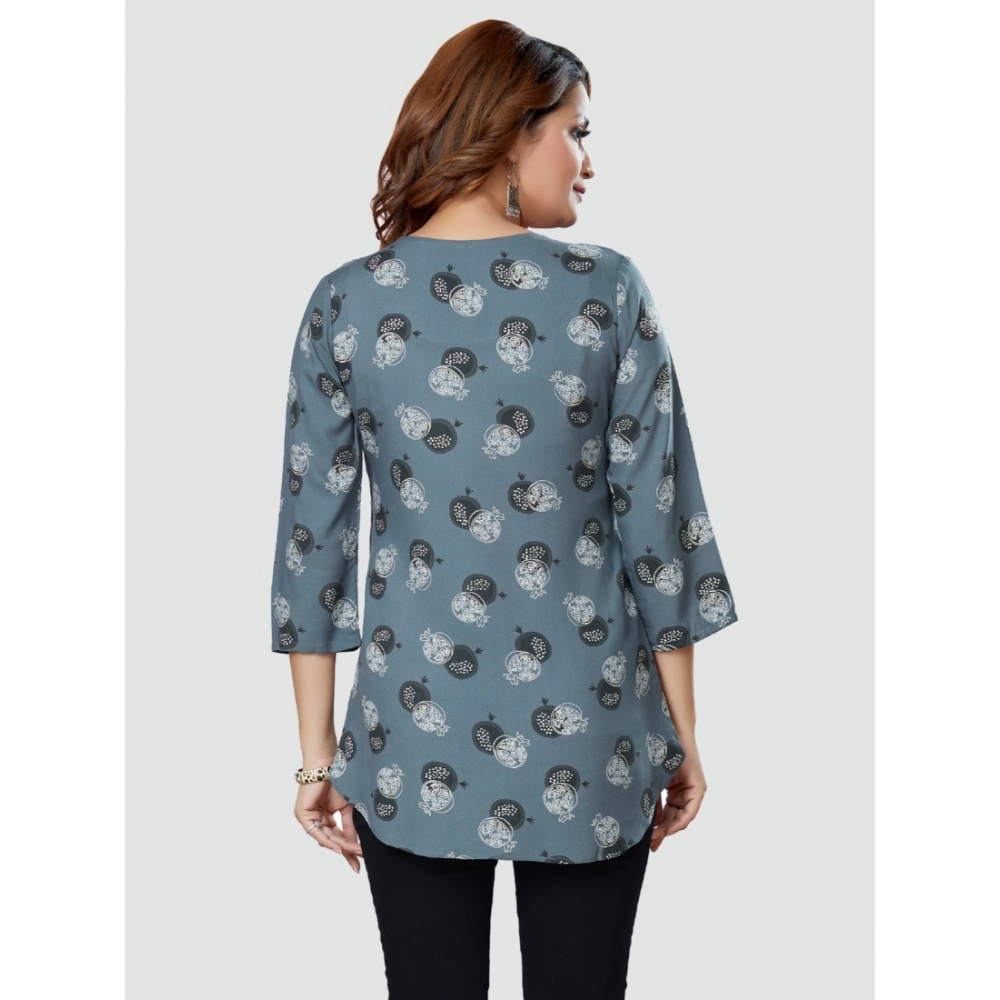 Women's Casual 3/4 Sleeves Printed Rayon Short Top (Grey) - Image 7