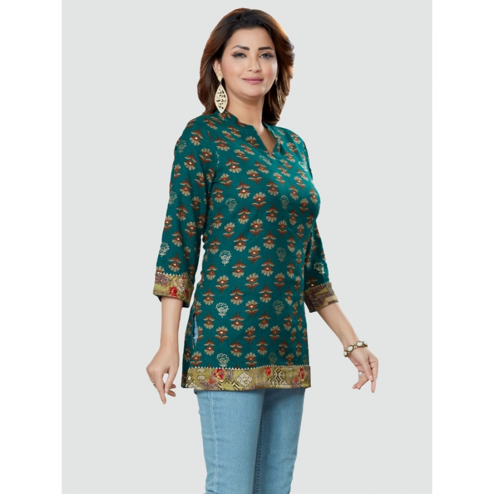 Women's Casual 3/4 Sleeves Printed Rayon Short Top (Green) - Image 3