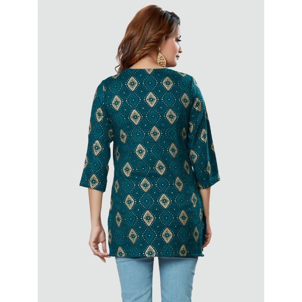 Women's Casual 3/4 Sleeves Printed Rayon Short Top (Green) - Image 7