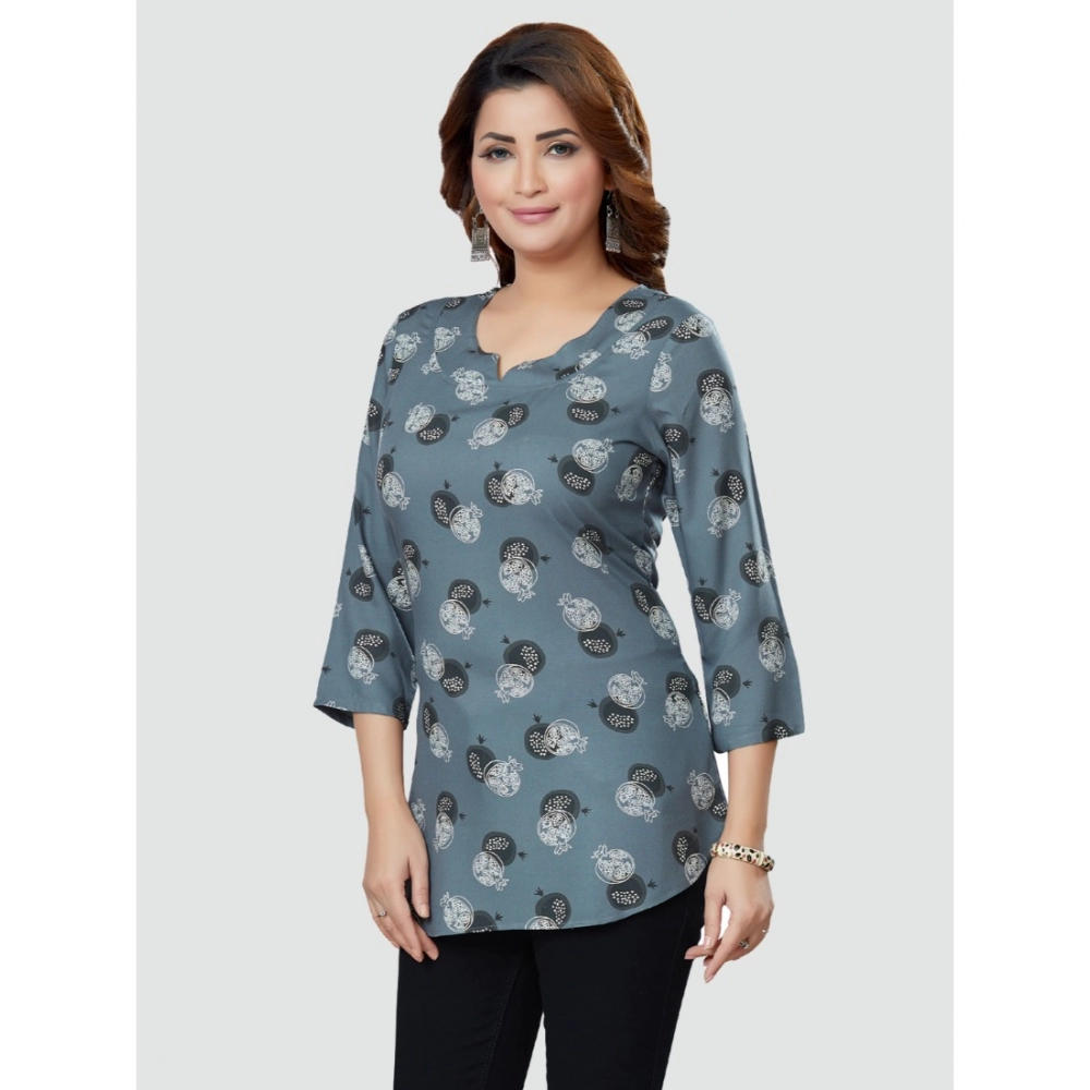 Women's Casual 3/4 Sleeves Printed Rayon Short Top (Grey) - Image 5