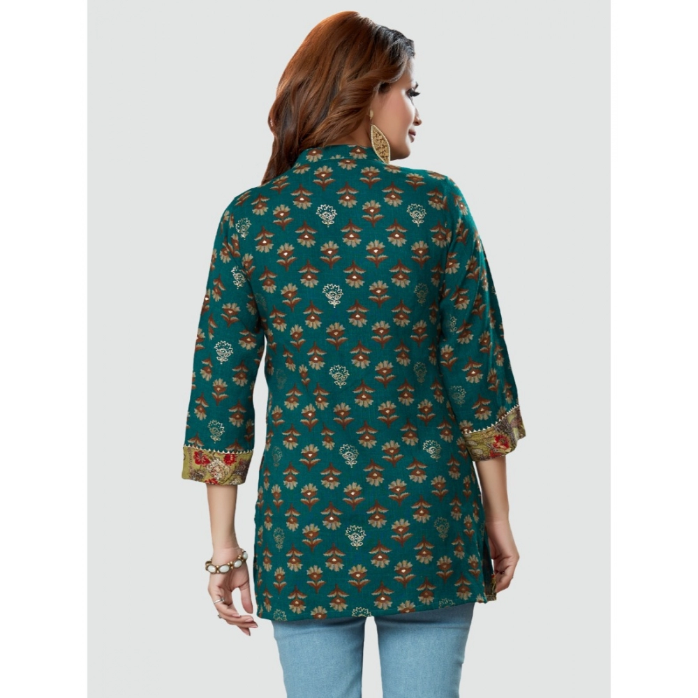 Women's Casual 3/4 Sleeves Printed Rayon Short Top (Green) - Image 7