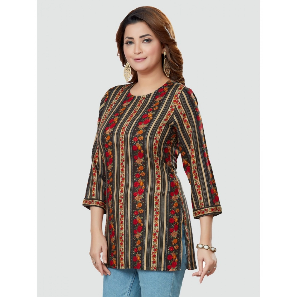 Women's Casual 3/4 Sleeves Printed Rayon Short Top (MultiColor) - Image 3