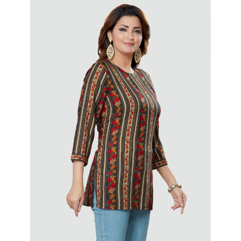 Women's Casual 3/4 Sleeves Printed Rayon Short Top (MultiColor) - Image 4