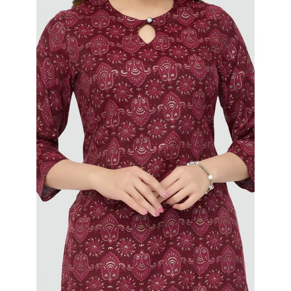 Women's Casual 3/4 Sleeves Printed Rayon Short Top (Maroon) - Image 5