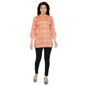 Women's Casual 3/4 Sleeves Printed Rayon Short Top (Orange)
