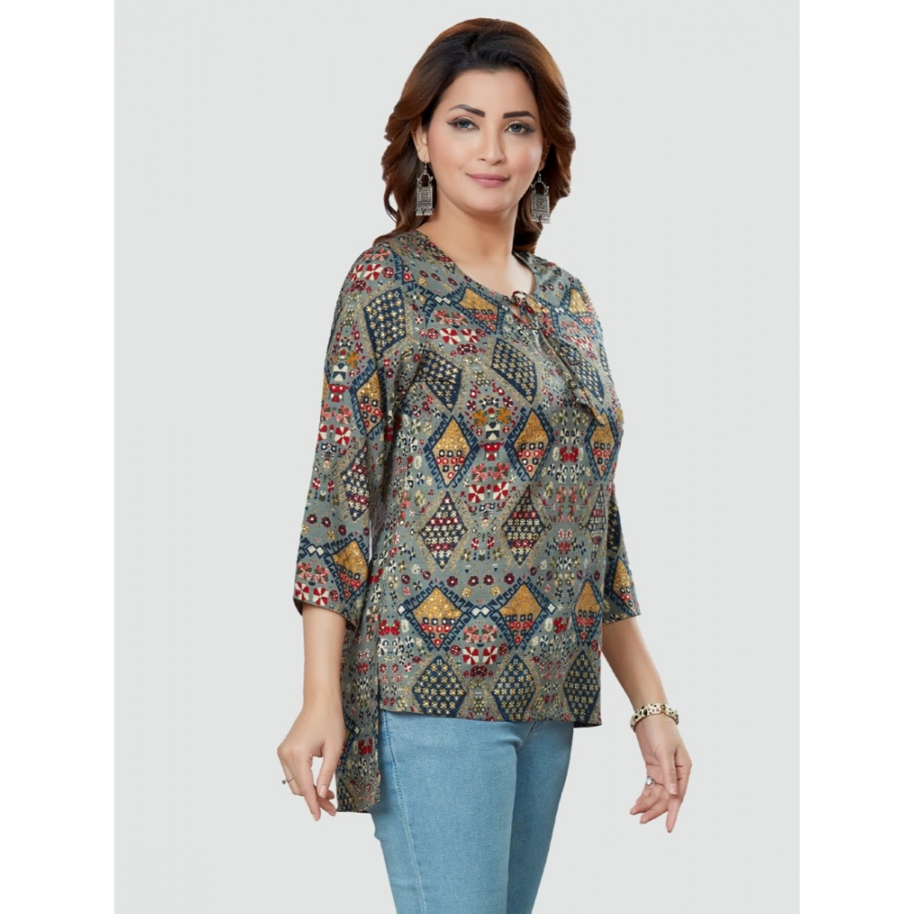 Women's Casual 3/4 Sleeves Printed Rayon Short Top (Multicolor) - Image 5