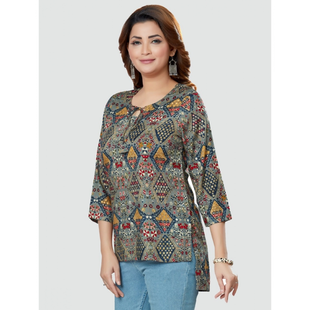 Women's Casual 3/4 Sleeves Printed Rayon Short Top (Multicolor) - Image 2