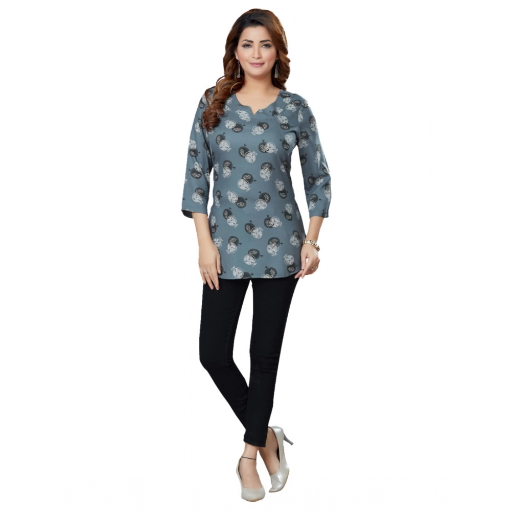 Women's Casual 3/4 Sleeves Printed Rayon Short Top (Grey)