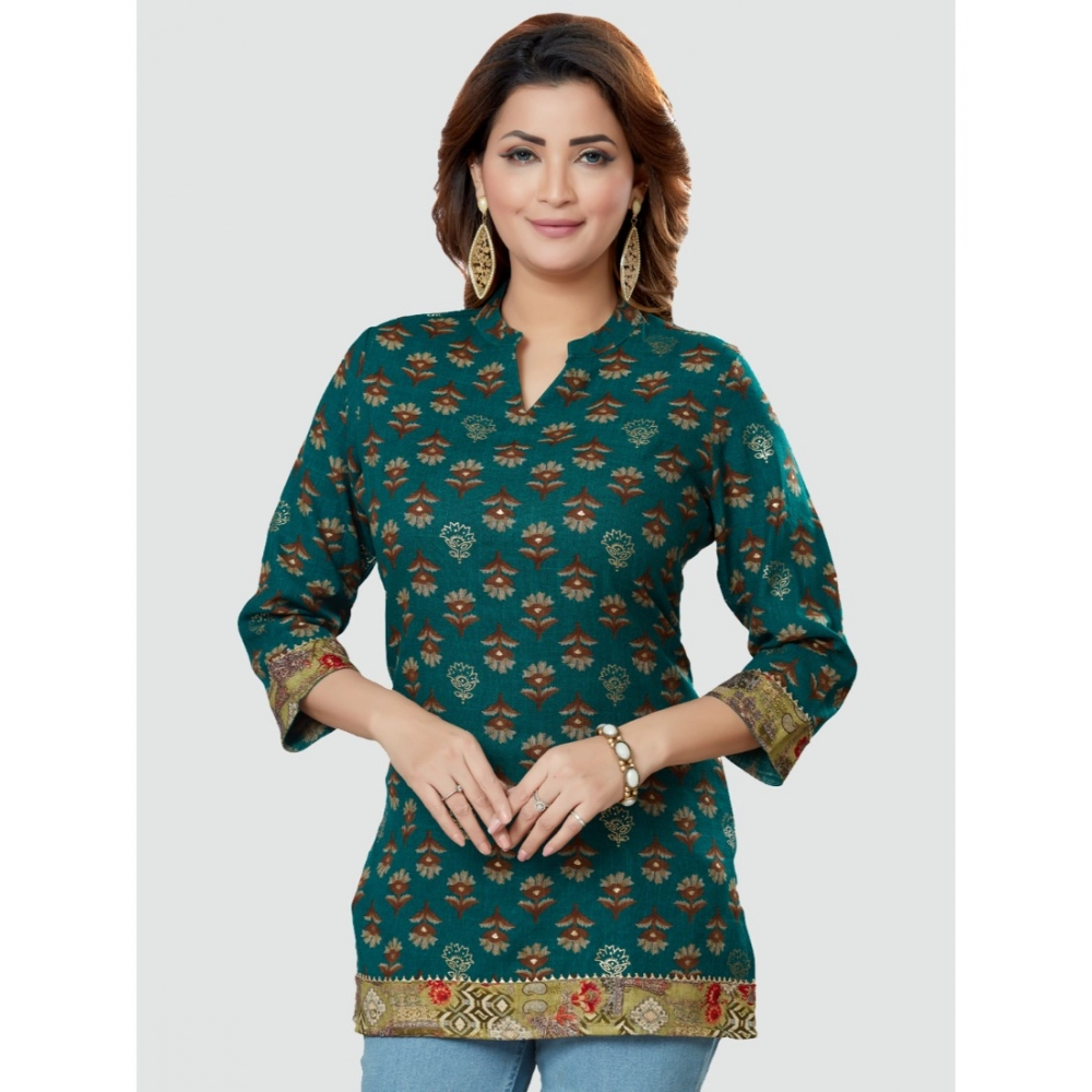 Women's Casual 3/4 Sleeves Printed Rayon Short Top (Green) - Image 5