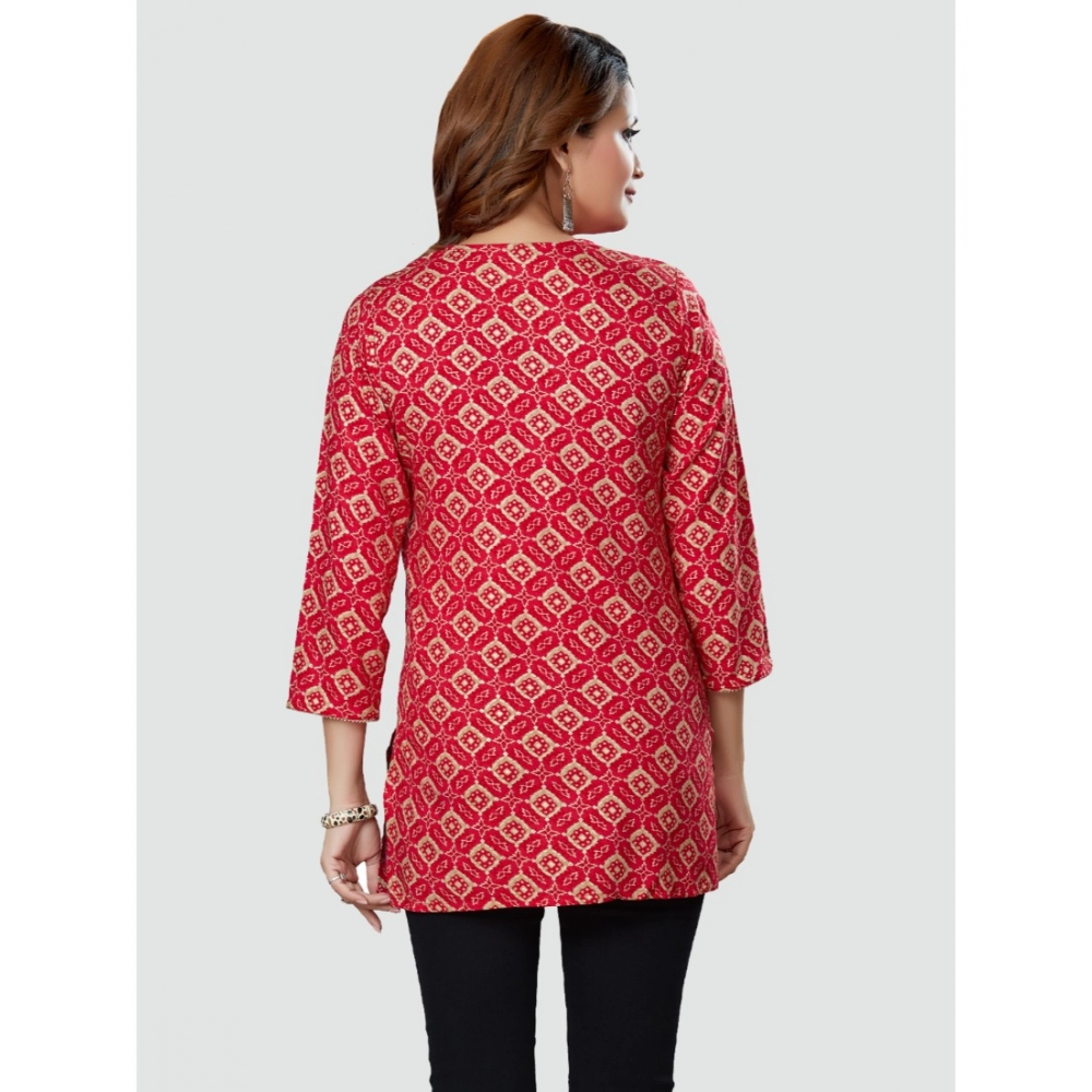Women's Casual 3/4 Sleeves Printed Rayon Short Top (Red) - Image 7