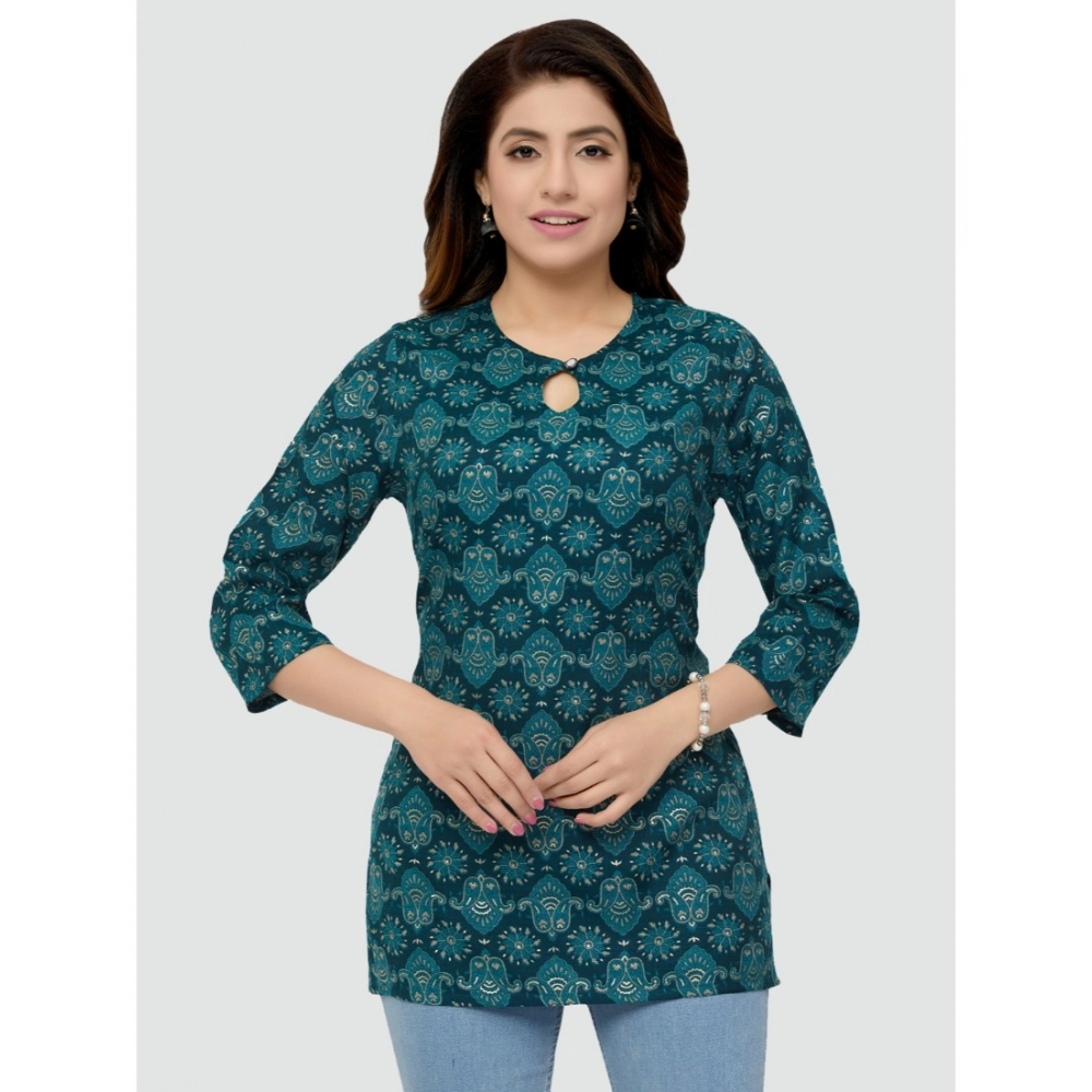 Women's Casual 3/4 Sleeves Printed Rayon Short Top (Green) - Image 3