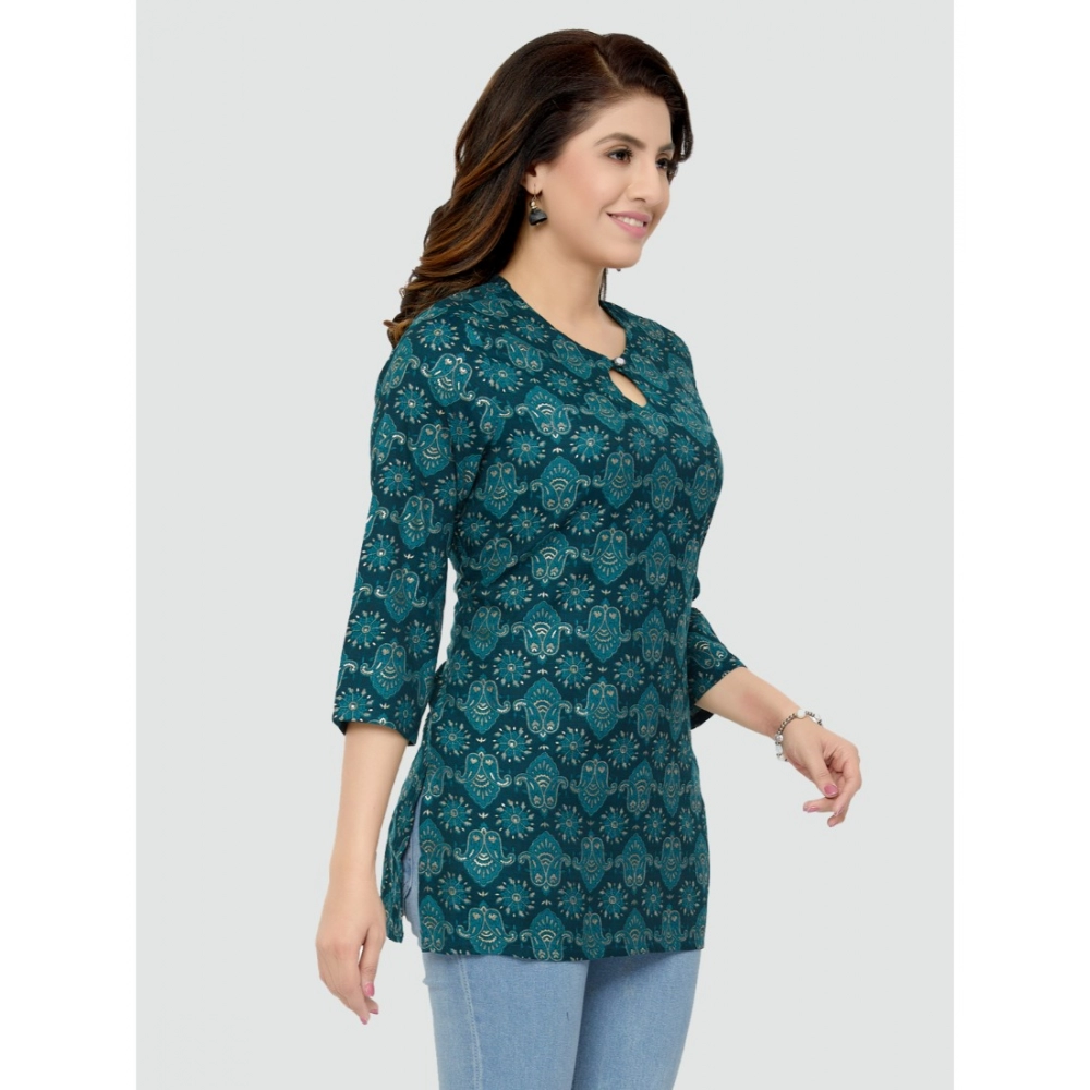Women's Casual 3/4 Sleeves Printed Rayon Short Top (Green) - Image 5