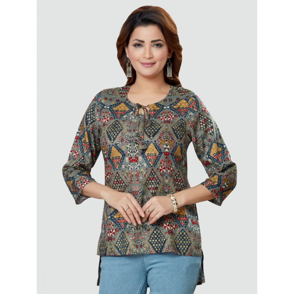 Women's Casual 3/4 Sleeves Printed Rayon Short Top (Multicolor) - Image 4