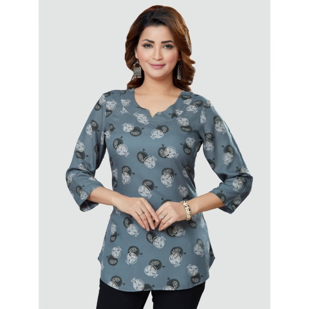 Women's Casual 3/4 Sleeves Printed Rayon Short Top (Grey) - Image 2