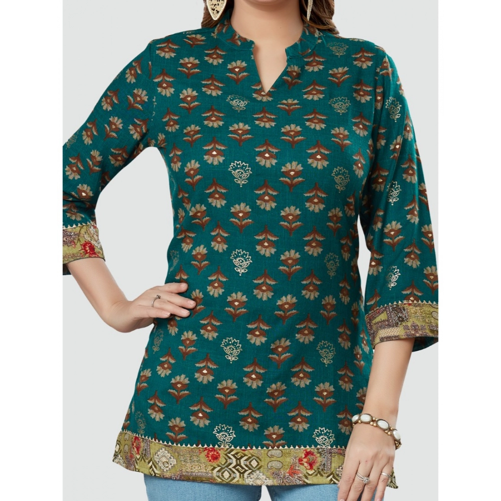 Women's Casual 3/4 Sleeves Printed Rayon Short Top (Green) - Image 4