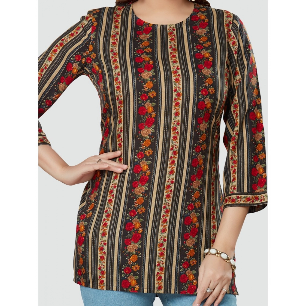 Women's Casual 3/4 Sleeves Printed Rayon Short Top (MultiColor) - Image 2
