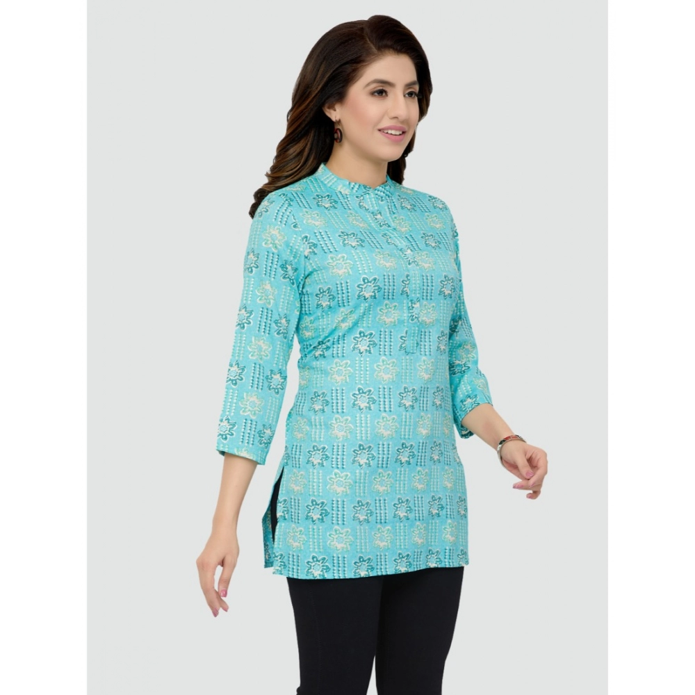 Women's Casual 3/4 Sleeves Printed Rayon Short Top (Sky Blue) - Image 4