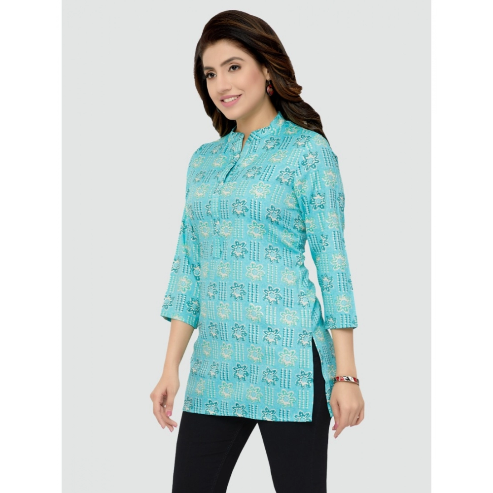 Women's Casual 3/4 Sleeves Printed Rayon Short Top (Sky Blue) - Image 3
