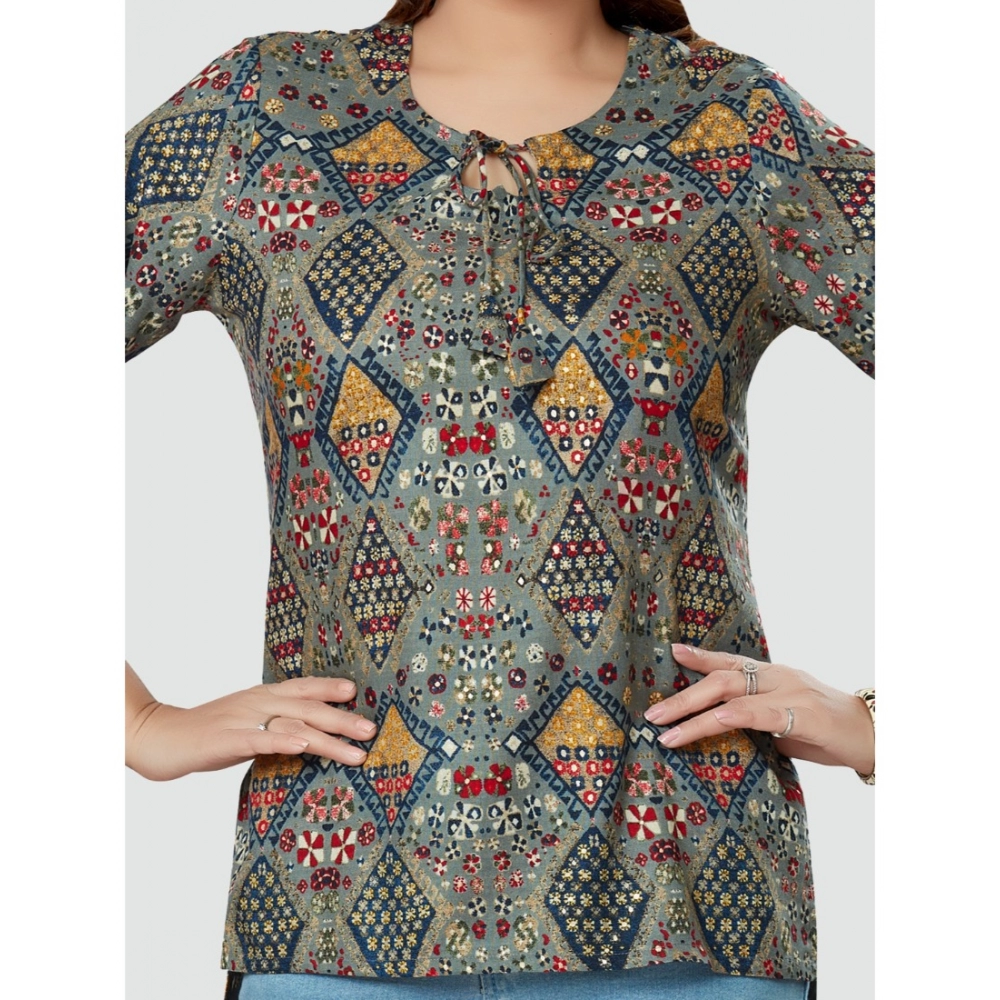 Women's Casual 3/4 Sleeves Printed Rayon Short Top (Multicolor) - Image 3