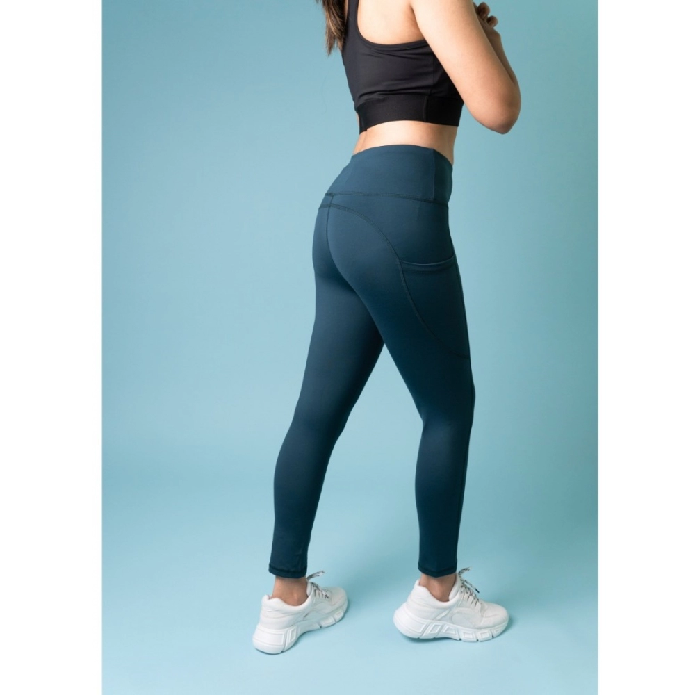 Women's Polyster Solid Sport Leggings (Blue) - Image 4