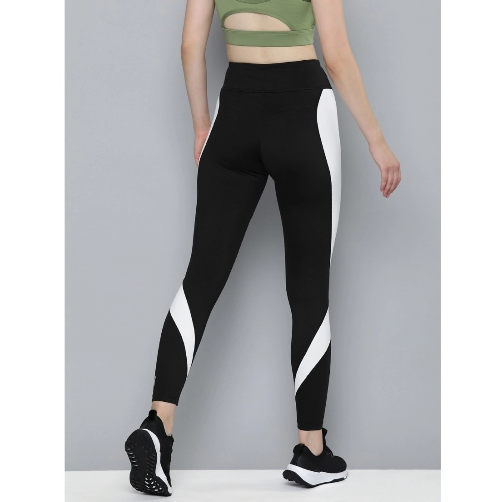 Women's Polyster Solid Sport Leggings (Black & White) - Image 4