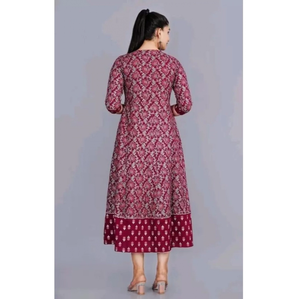 Women's Casual 3/4 Sleeve Printed Rayon Anarkali Gown (Brown) - Image 3