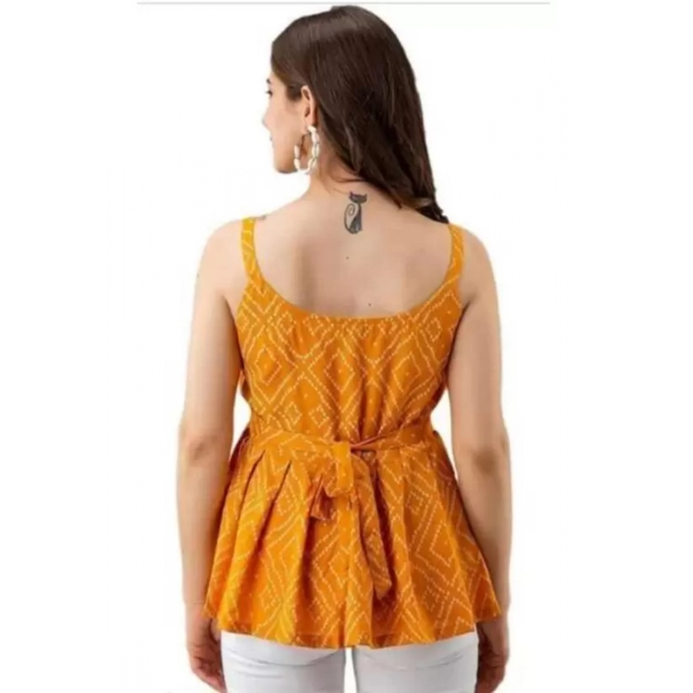 Women's Casual Sleeve Less Printed Rayon Top (Yellow) - Image 3