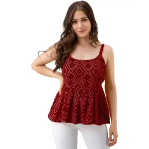 Women's Casual Sleeve Less Printed Rayon Top (Red)
