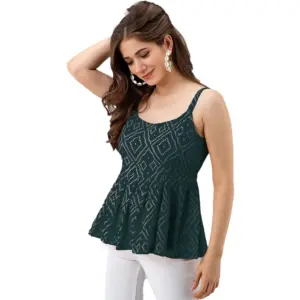Women's Casual Sleeve Less Printed Rayon Top (Green)