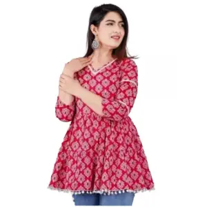 Women's Casual 3/4 Sleeve Printed Rayon Top (Pink)