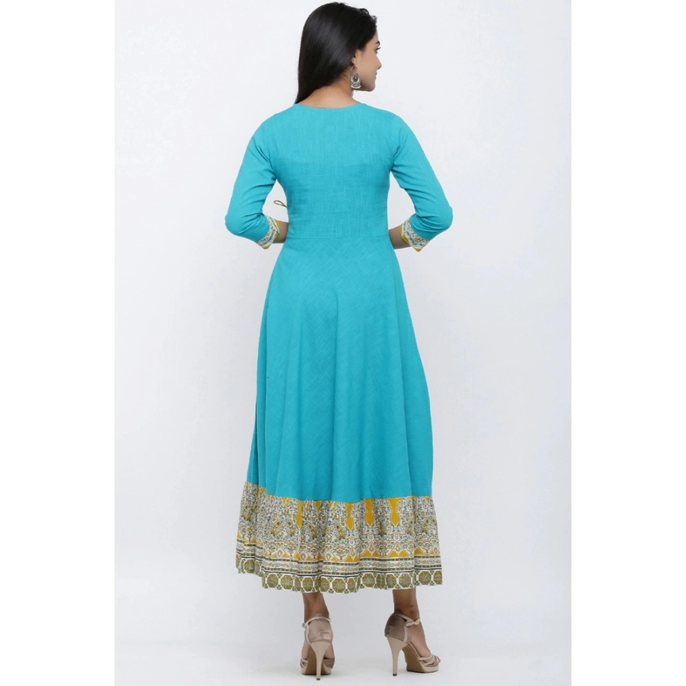 Women's Casual 3/4 th Sleeve Embroidery Cotton Blend Kurti (Torque Green) - Image 2