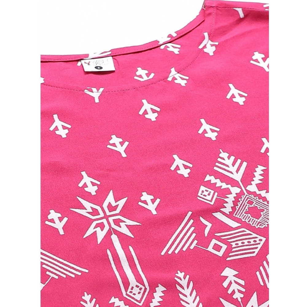 Women's Casual Short Sleeve Printed Rayon Pajama Set (Pink) - Image 3