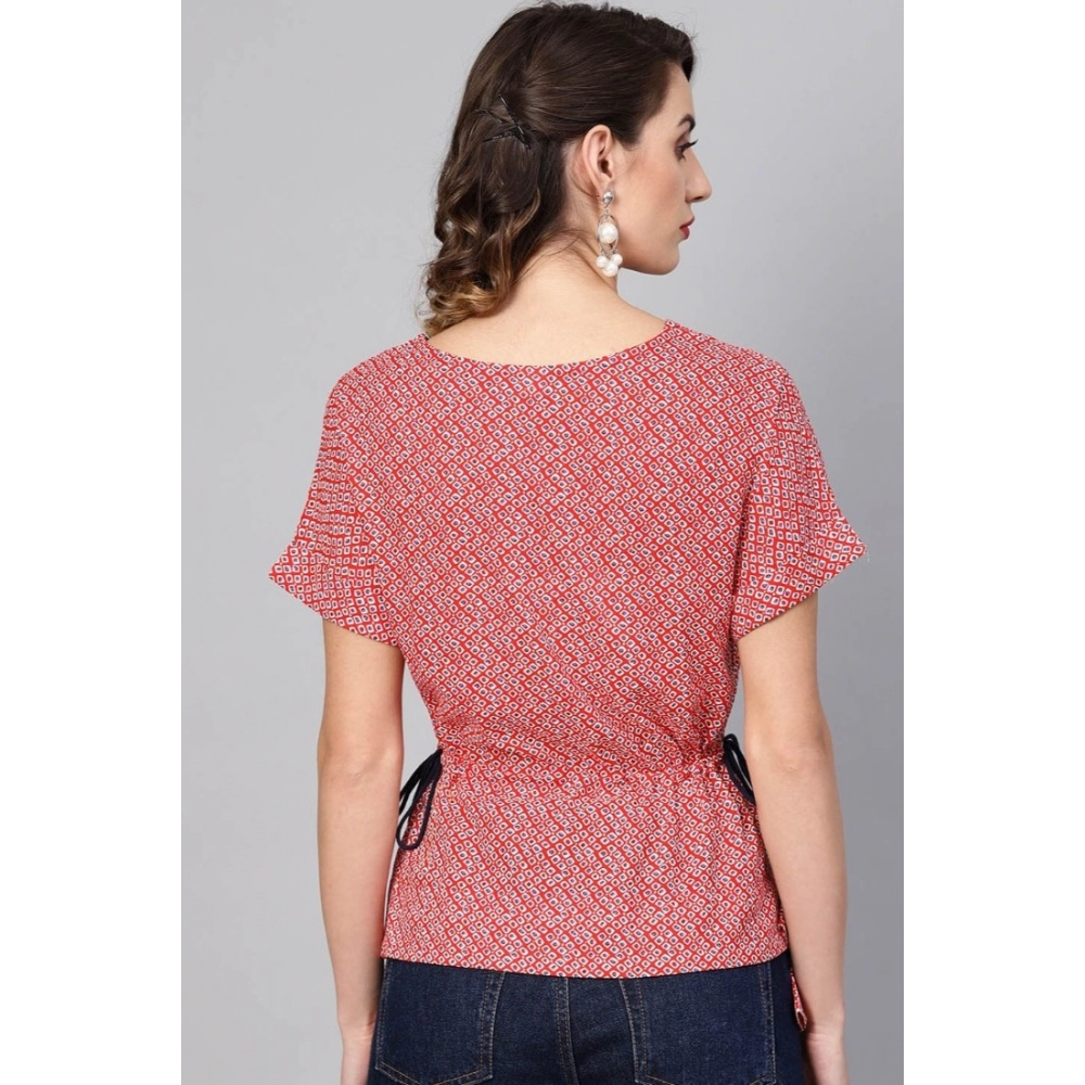 Women's Casual Short Sleeve Geometric Rayon Top (Red) - Image 2