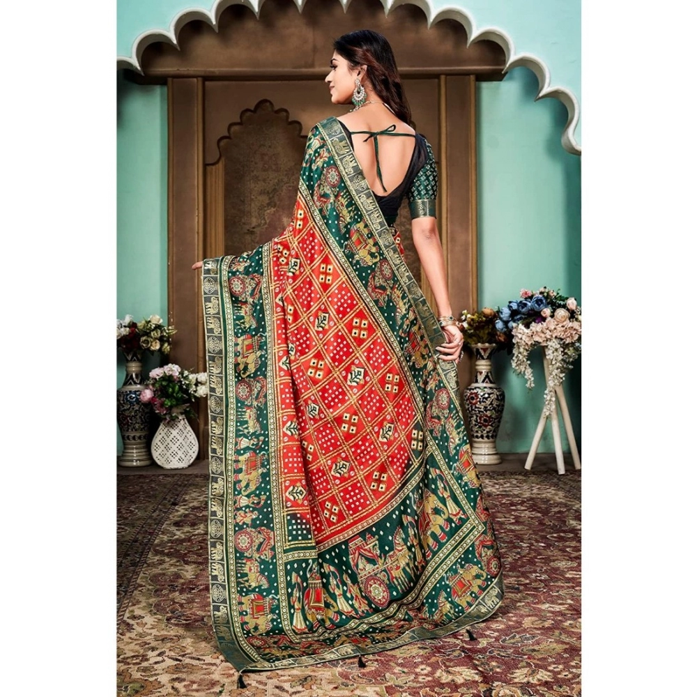 Women's Soft Silk Printed Saree With Unstitched Blouse (Red, 5-6 Mtrs) - Image 3