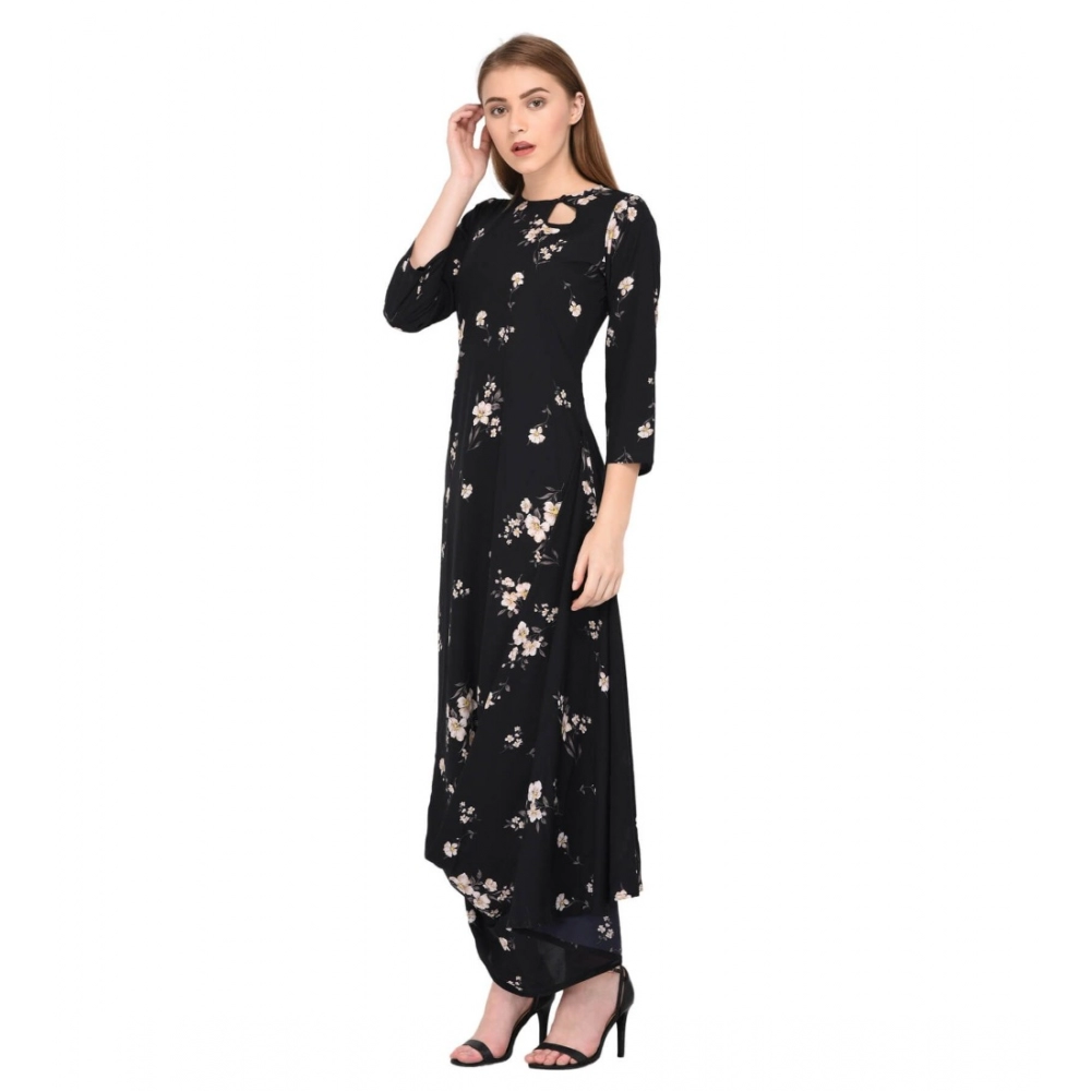 Women's Cotton Blend Abstract Full Sleeves Dress (Black) - Image 3