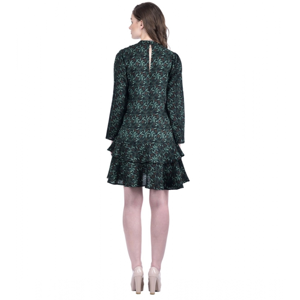 Women's Cotton Blend Floral Full Sleeves Dress (Green) - Image 2