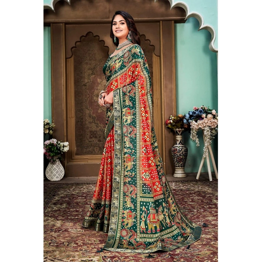 Women's Soft Silk Printed Saree With Unstitched Blouse (Red, 5-6 Mtrs) - Image 2