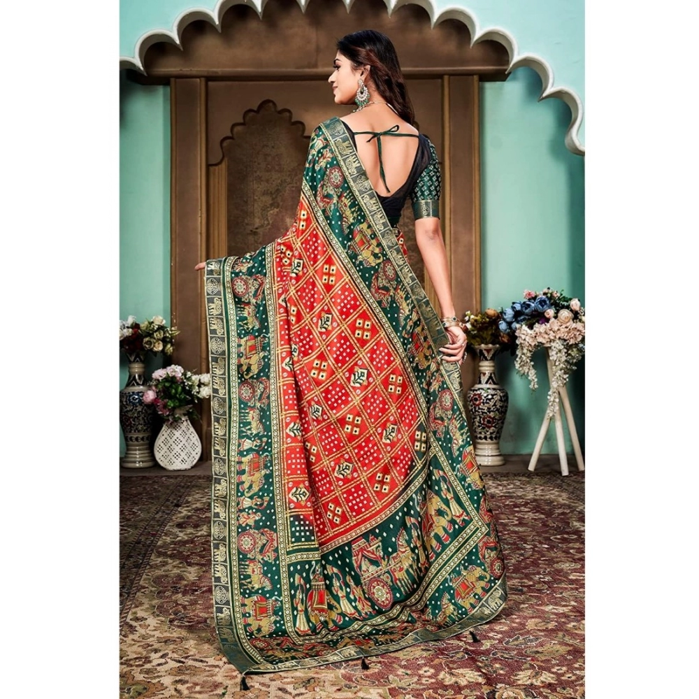 Women's Soft Silk Printed Saree With Unstitched Blouse (Red, 5-6 Mtrs) - Image 4