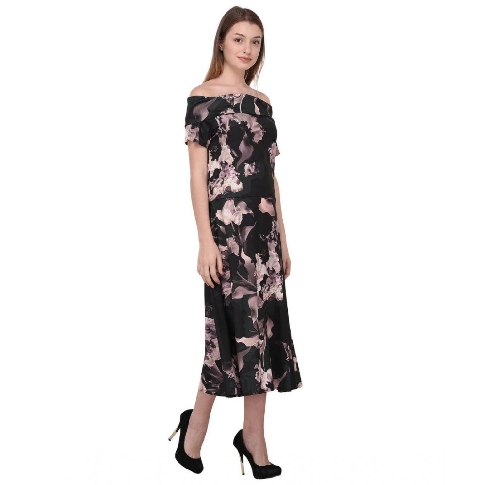 Women's Cotton Blend Abstract Short Sleeves Dress (Black) - Image 3