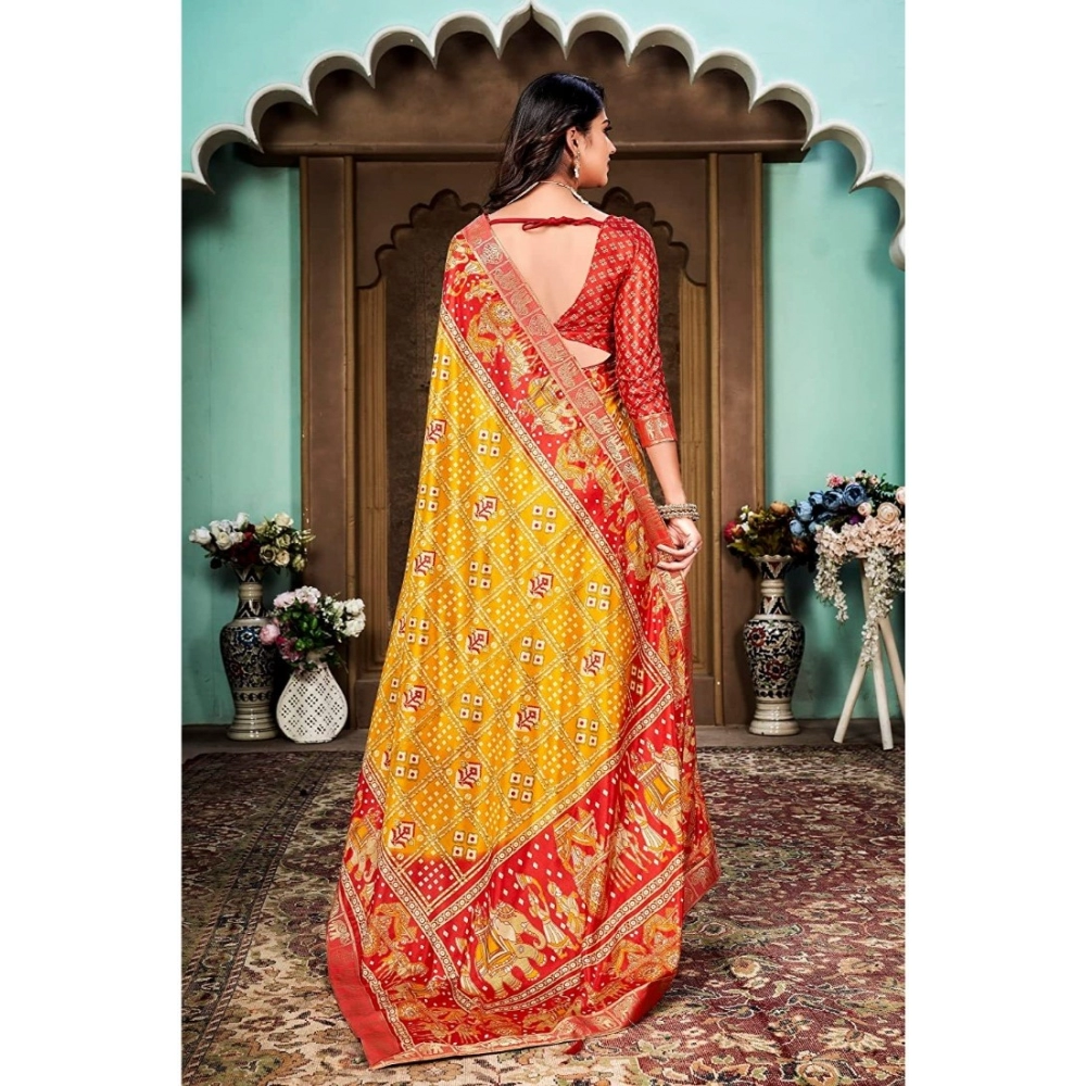 Women's Soft Silk Printed Saree With Unstitched Blouse (Yellow, 5-6 Mtrs) - Image 3