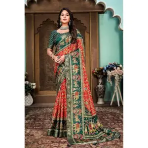 Women's Soft Silk Printed Saree With Unstitched Blouse (Red, 5-6 Mtrs)