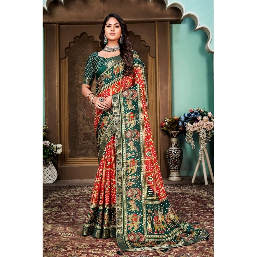 Women's Soft Silk Printed Saree With Unstitched Blouse (Red, 5-6 Mtrs)
