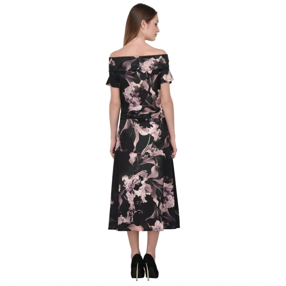 Women's Cotton Blend Abstract Short Sleeves Dress (Black) - Image 2