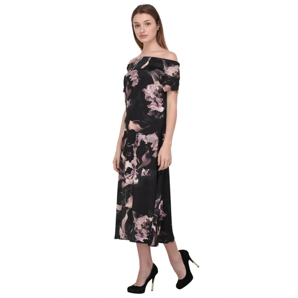 Women's Cotton Blend Abstract Short Sleeves Dress (Black) - Image 5