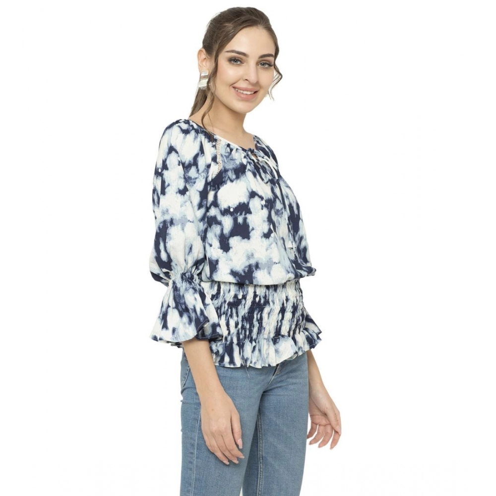 Women's Cotton Blend Solid 3-4 Sleeve Top (White) - Image 2