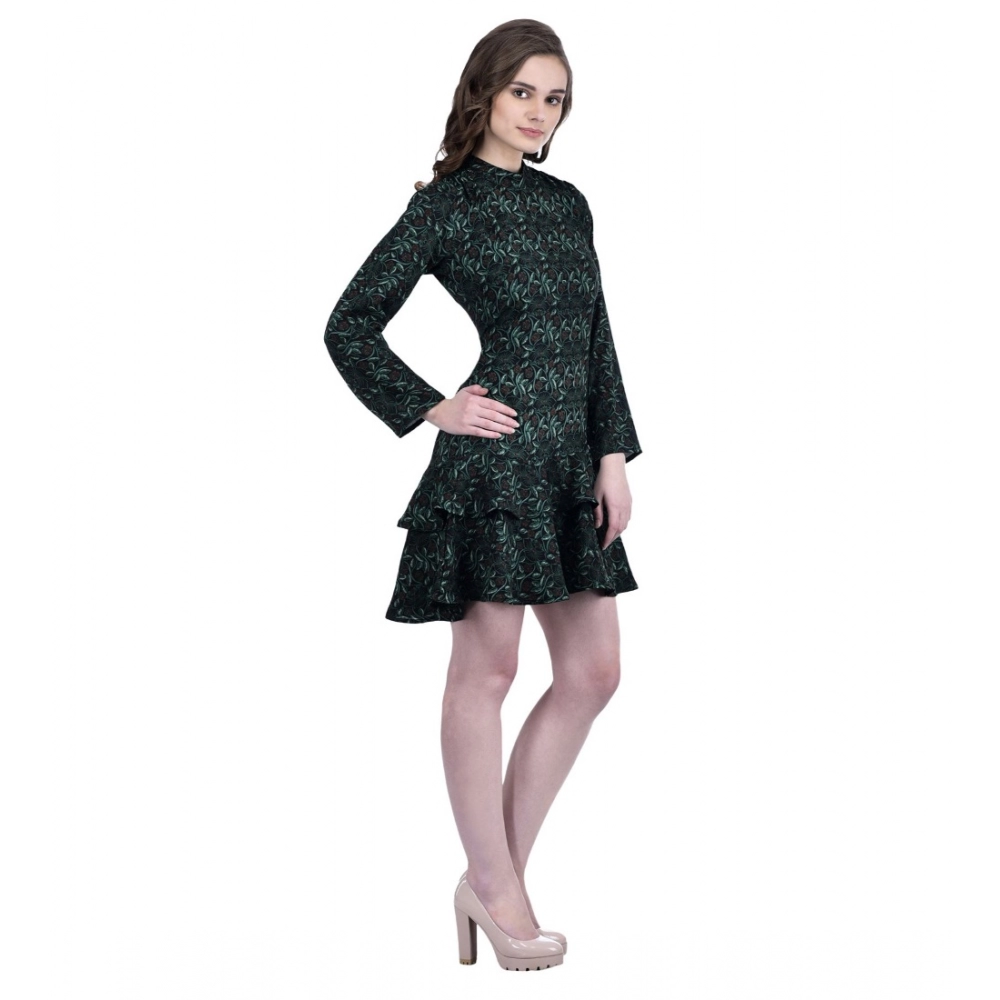 Women's Cotton Blend Floral Full Sleeves Dress (Green) - Image 5