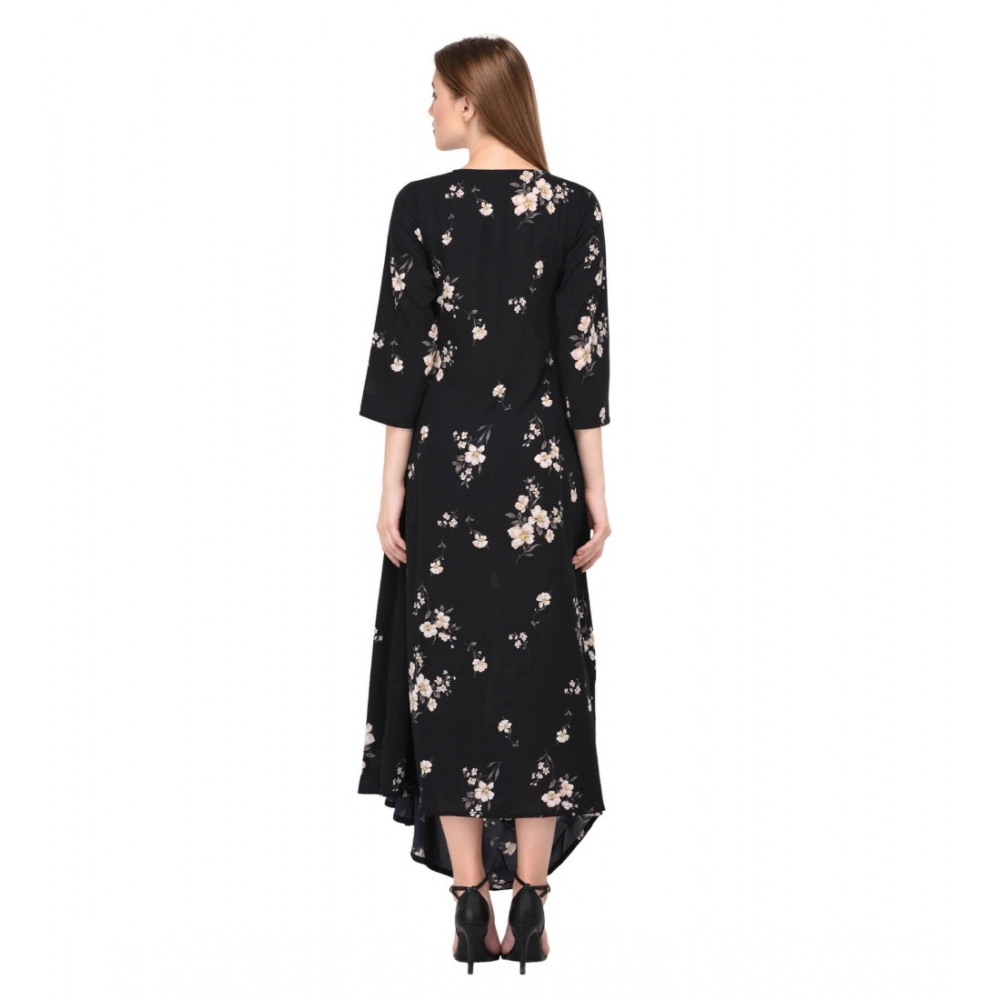 Women's Cotton Blend Abstract Full Sleeves Dress (Black) - Image 5
