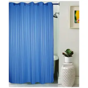 Striped Polyester Plain Shower Curtains with Metal Eyelets (Blue)